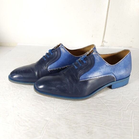 John Fluevog Shoes - John Fluevog Women's City Angels Istanbul US7,5 Blue Leather Fluttered Oxfords